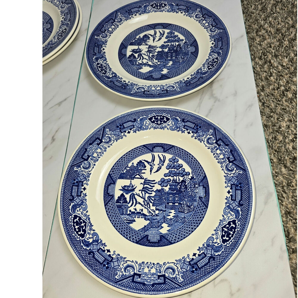 Vintage Willow WARE lot of 2 10inch plate Royal China Underglaze flaw see photo